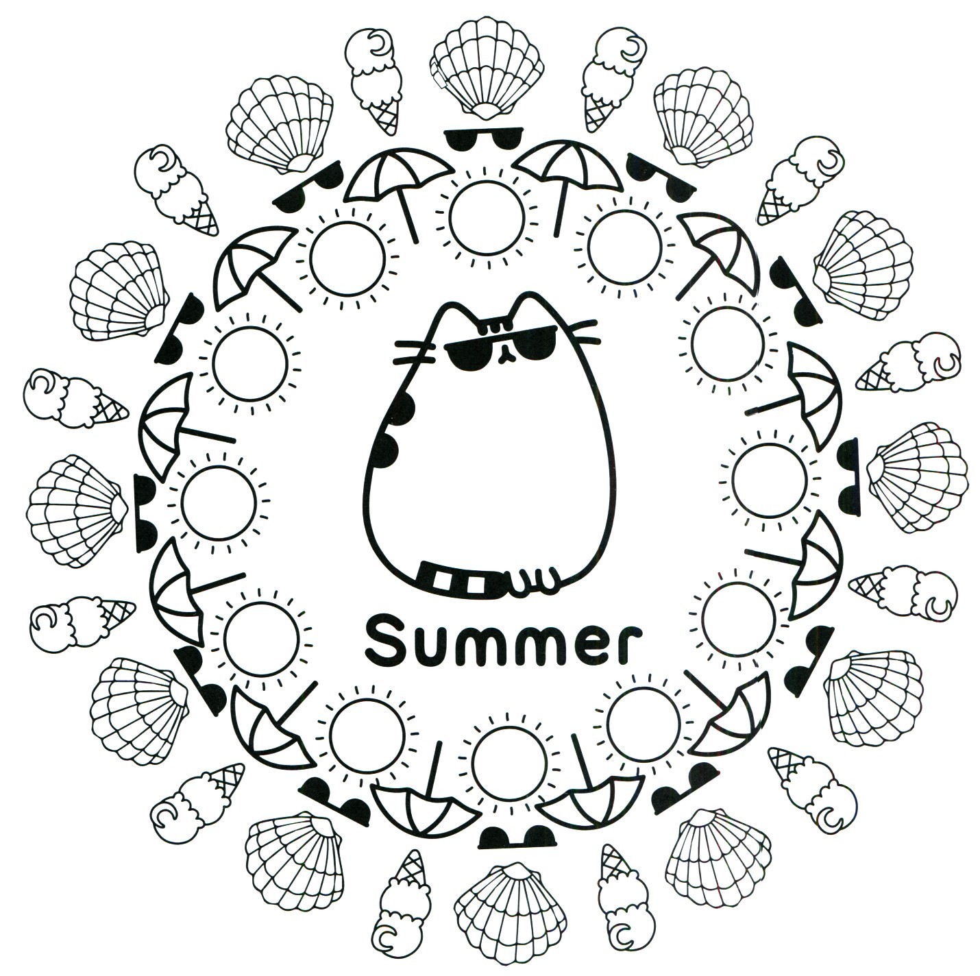 Online coloring book: Coloring page Pusheen the kitten in black glasses